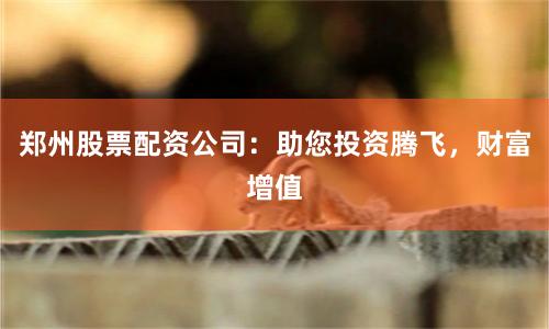郑州股票配资公司：助您投资腾飞，财富增值